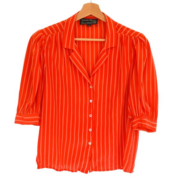 Vintage Striped Silk Puff Sleeve Blouse - Picture 2 of 6